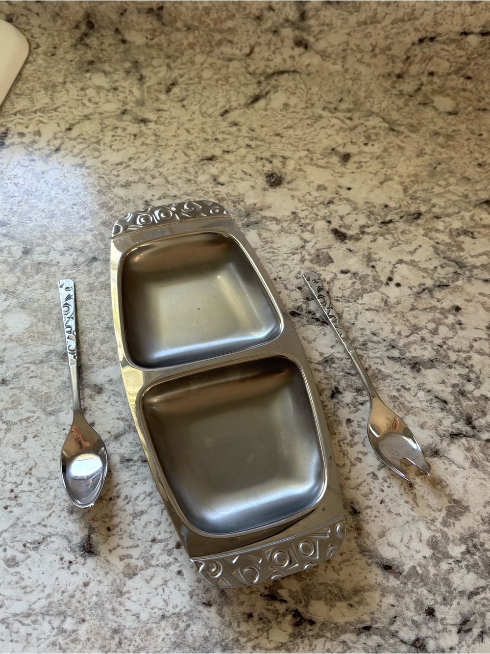 Vintage International Silver Stainless Steel Divided Relish Tray Serving Set